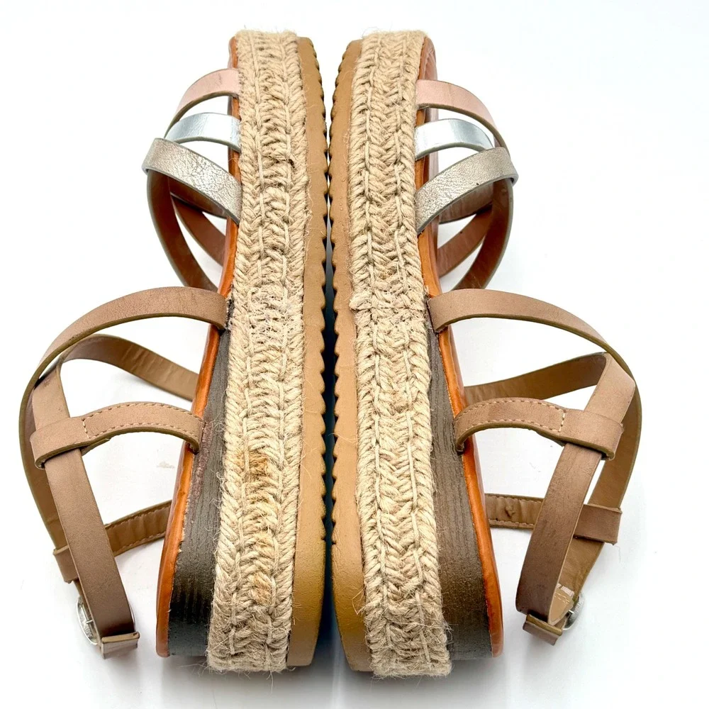 Bamboo Womens Metallic Multi Strap‎ Espadrille Platform Wedge Sandals Size 8 38